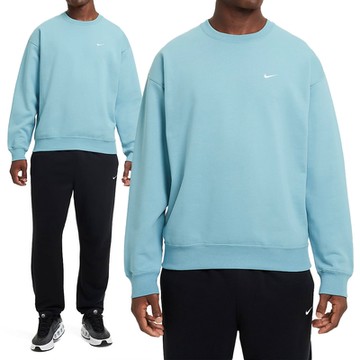 Nike Solo SWSH FLC 男款 藍色 運動 休閒 大學T 磨毛 寬鬆 刷毛 刺繡 長袖 DX1361-464