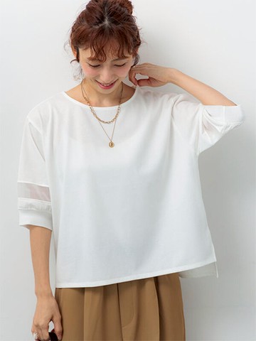透明感拼接短袖圓領上衣(0F001089510) - Lugnoncure