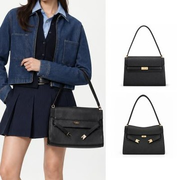 TORY BURCH LEE RADZIWILL 荔枝紋皮革翻蓋單肩包(大/黑)