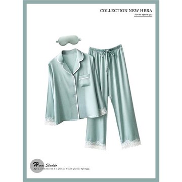 高級感冰絲睡衣女春秋薄款2025新款簡約長袖套裝可外穿家居服6742