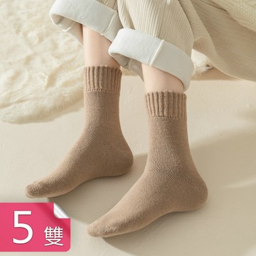 【荷生活】加厚款秋冬保暖貼合不勒絨毛襪 柔軟舒適彈力襪口不磨腳睡眠襪-5雙