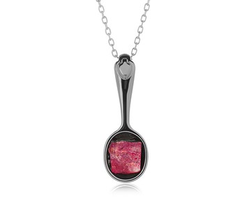 紅寶石茶匙項鍊 7月誕生石原礦簡約湯匙墜子 原石925純銀勺子吊墜