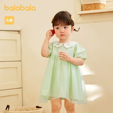 Balabala嬰兒連衣裙女童嬰兒公主裙2024新款夏季紗裙精緻甜美