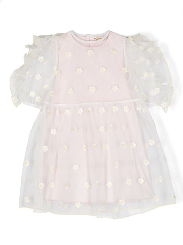 Stella McCartney Kids - floral-embroidered puff-sleeve minidress - kids - Cotton/Polyester/Cotton - 4 - White