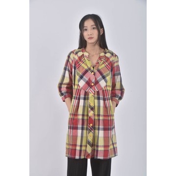 (L) kileye格紋排扣黃色洋裝二手衣