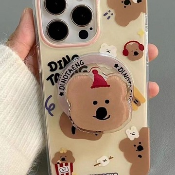 柿子椒熊磁吸支架  適用iPhone15 14 13 12 Pro Max 情侶手機殼 全包光面磁吸硬殼 柿子熊 卡通