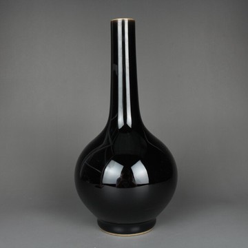 清康熙烏金釉細口膽瓶 顏色釉 古玩古董陶瓷器 仿古老貨收藏擺件