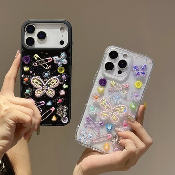 輕奢別針滴膠殼手機殼適用蘋果iPhone17防摔15Promax 新款16pro少女多巴胺蝴蝶