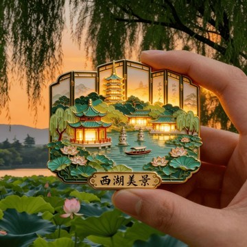 【限時優惠】杭州西湖美景文創金屬磁吸冰箱貼裝飾品旅遊文化精緻紀念品伴手禮