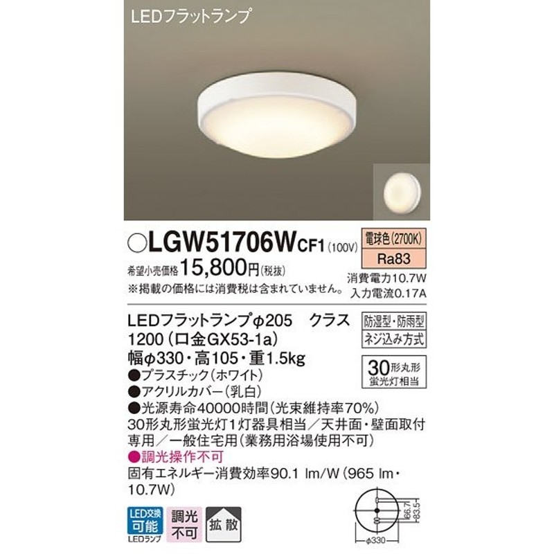 パナソニック 防雨・防湿型LED浴室灯[LED電球色]LGW51706WCF1 | LINE