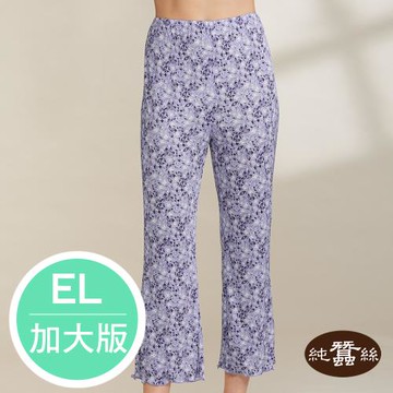 【岱妮蠶絲】純蠶絲42針110G居家九分睡褲-玫瑰葉子-藍 / EL加大尺碼(VWE6A301)