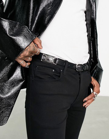 ASOS DESIGN skinny belt with chunky hardware in black