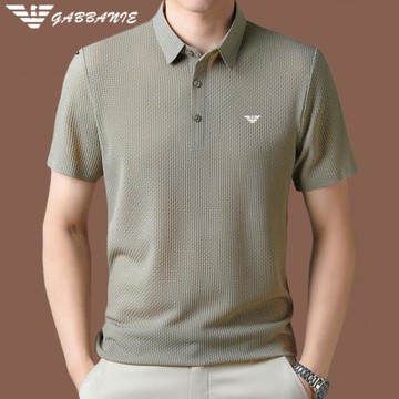 正品意大利 夏季桑蠶絲短袖t恤男士高端翻領冰絲POLO衫中年爸爸裝