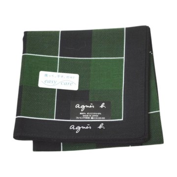 agnes b. 優雅蘇格蘭格紋b. LOGO圖騰帕領巾(綠格系/52CM)