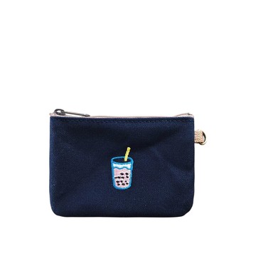 一帆布包｜台灣小食系列 帆布扁形刺繡零錢包 珍珠奶茶