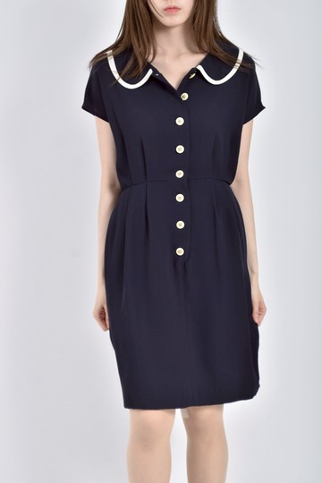 (S) pennyjule排扣短袖藍色洋裝