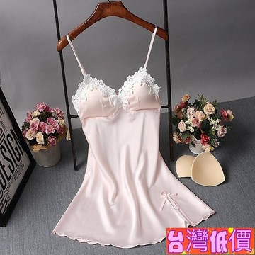 悅裳💎台灣免運💎【店鋪熱銷】日係夏季 絲綢緞面吊帶裙 蕾絲花邊睡衣 開叉性感吊帶睡裙 薄款修身顯瘦家居服 帶胸墊睡衣