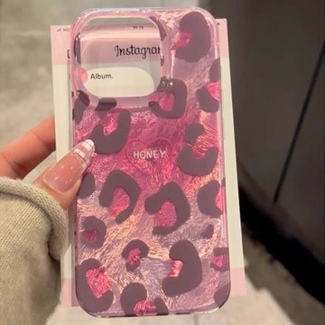 粉色愛心豹紋適用蘋果16promax手機殼新款高級感15韓系創意14個性少女心13簡約iphone16pro小眾防摔全包套17