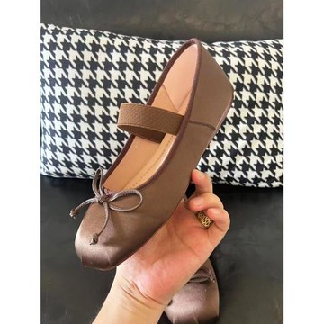 2025新款羊皮版法式綢面圓頭平底瑪麗珍單鞋女超軟蝴蝶結芭蕾舞鞋