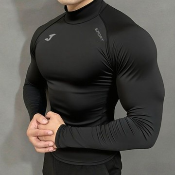 男裝加绒紧身衣高弹运动打底长袖透气跑步训练篮球速干健身肌肉T恤男