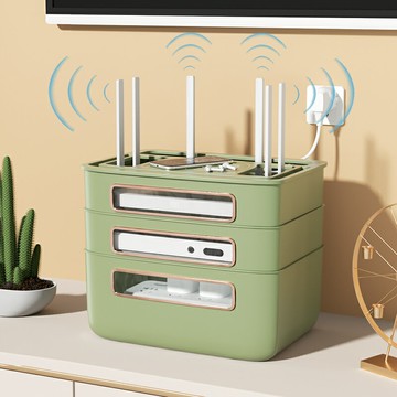 路由器收納盒無線放置整理神器電線插排板遮擋箱電視機頂盒置物架