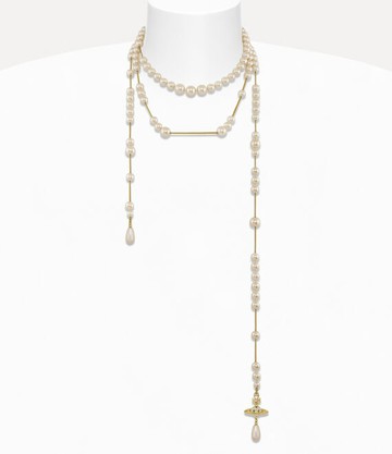 Vivienne Westwood Broken Pearl Necklace Gold Swarovski Crystals Women