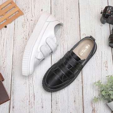 雙帶魔鬼氈真皮休閒鞋-全黑/全白 8059L