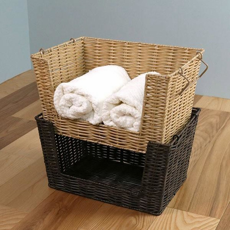 バスケット 幅36×奥行26×高さ20cm WICKER BASKET シェルフ L 前