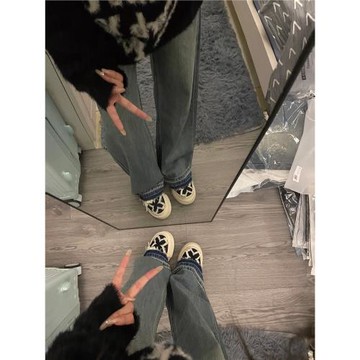 軟糯提花字母復古毛衣秋冬水貂毛黑色慵懶風圓領針織衫女寬松上衣