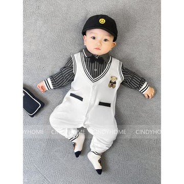 嬰兒寶寶韓版卡通洋氣秋冬滿月百日宴周歲哈衣連體衣