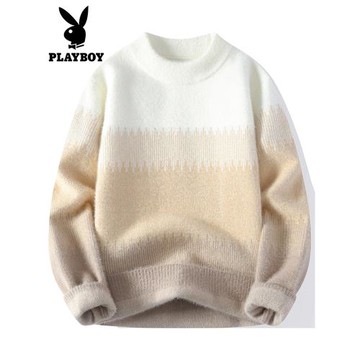 花花公子毛衣男冬季新款水貂一體絨保暖打底衫百搭漸變針織羊毛衫