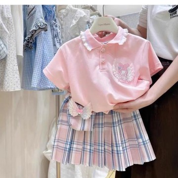 女童jk套裝夏季新款網紅女孩連衣裙庫洛米衣服兒童學院風百褶裙子