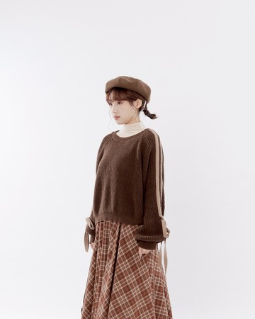 配色蝴蝶結綁帶針織毛衣 兩色售