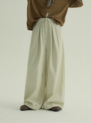 米色 雲朵感抽繩闊腿褲 文藝復古休閒寬鬆百搭舒適簡約休閒褲