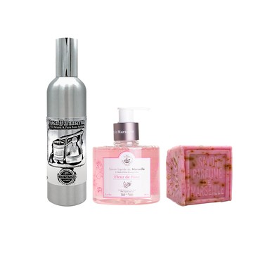 【Pick & Go馬上送禮盒】完美玫瑰沐浴洗護禮盒(花粒馬賽皂300g+液體馬賽皂330ml+玫瑰純露250ml)