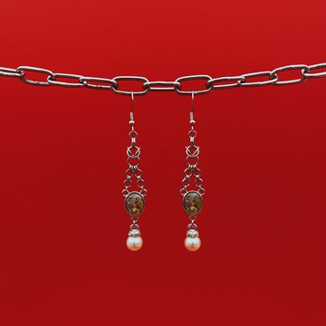 MrR手作不鏽鋼圈S925銀鉤聖潔家庭珍珠吊墜吊掛式耳環一對