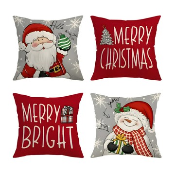 Temu跨境熱銷聖誕節方形裝飾枕頭套聖誕老人雪人單面印刷抱枕套鑫弘-家具衛浴 可打統編