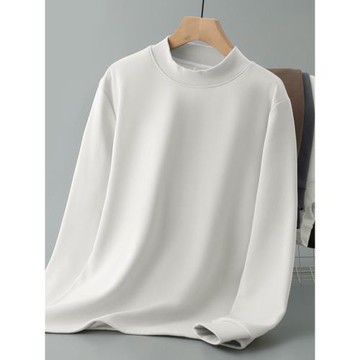 450g重磅長袖t恤男士半高領保暖內搭純色打底衫加絨加厚中領體恤