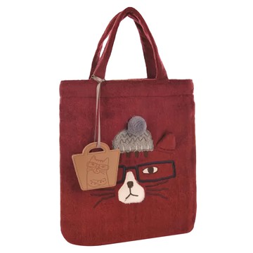 kUSUgURU JAPAN 日本眼鏡貓 NEKOMARUKE 貓丸系列 手提萬用包 附皮質造型掛飾  紅色  尺寸: 垂直 29cm X 水平 25cm / 手把長度 28cm