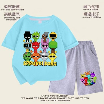 ✨台灣出貨 Sprunki兒童衣服 節奏盒子上衣 節奏盒子 兒童夏季套裝 夏季兒童短袖套裝 男女短袖 純棉短袖T恤套裝