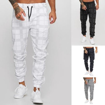 Men's casual trousers 男士方格子印花休閑褲健身小腳褲束腳褲