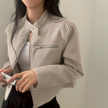 【太妮絲S560】現貨 麂皮絨 機車外套 上衣 韓國 ins 早秋 氣質 立領 高腰 短款 小外套 麂皮外套 換季外套