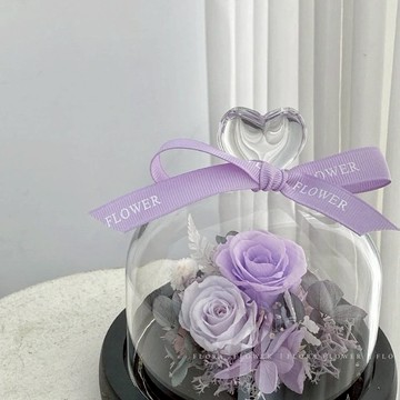 【Flora Flower】永生花愛心玻璃罩夜燈 - 香草紫