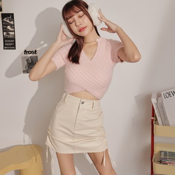 交叉短版水貂毛衣-粉【KT223520】-4色