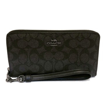 【COACH】C LOGO手掛式拉鍊零錢袋長夾(小C黑灰)