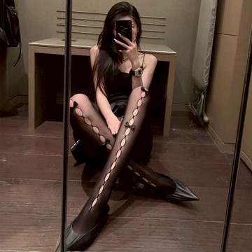 格格家 網紅少女絲襪蝴蝶結i漁網襪款襪子性感誘惑薄款打底連褲襪