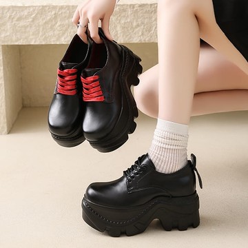 【35-42全尺碼】小皮鞋．學院風素面繫帶圓頭厚底包鞋．白鳥麗子