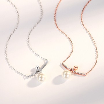 [米蘭精品] 925純銀項鍊貝珠吊墜-微笑上揚鑲鑽兩用聖誕節情人節生日交換禮物女飾品2色74cj14