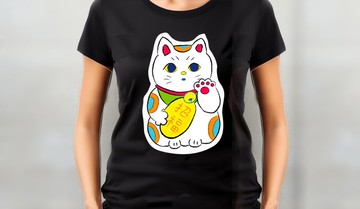 小飯糰  招財貓 招福 黑色中性短T