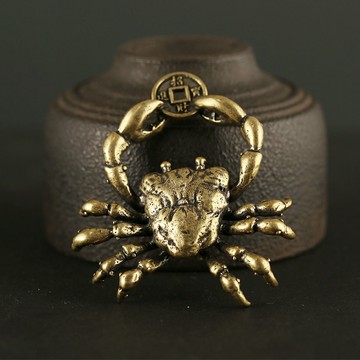🔥黃銅 湧錢蟹 橫財將軍 手中有錢 八面來財🔥納福開運招財🔥元寶 銅錢 聚寶盆 黃銅螃蟹擺件